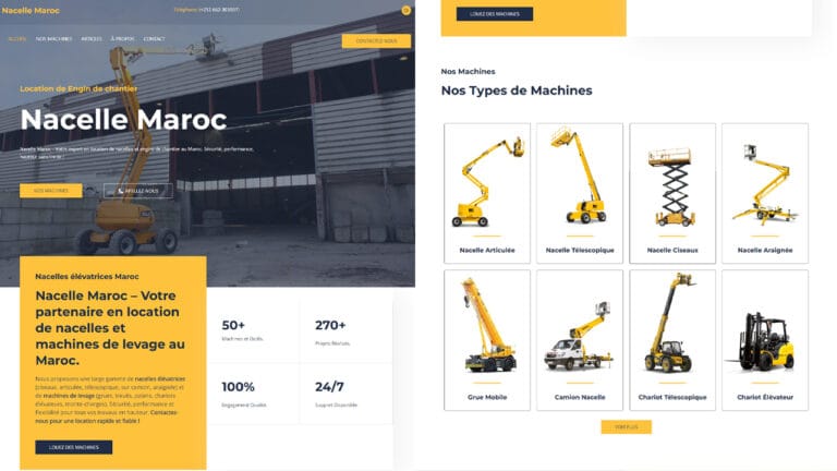 Site web corporate Nacelle.ma pour la location de nacelles et d'engins de levage au Maroc